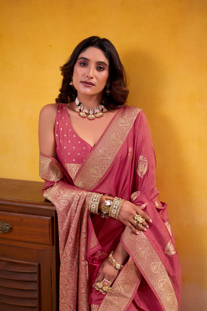 Rose Mauve Pure Soft Dhatu Silk Handloom Tussar Silk Saree 