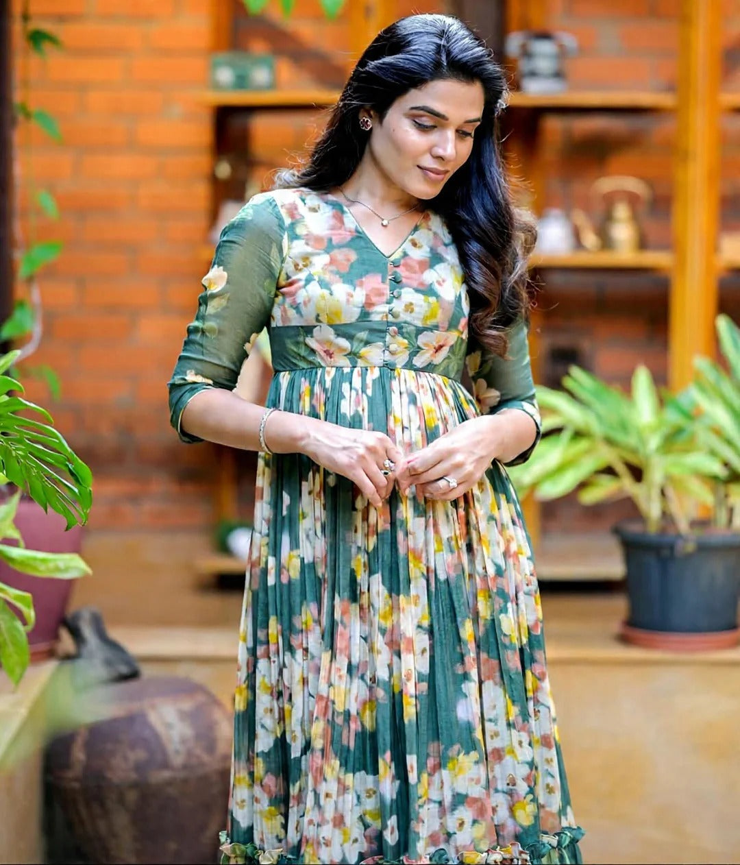 Green Pure Soft Flowy Floral Print With Kurti 