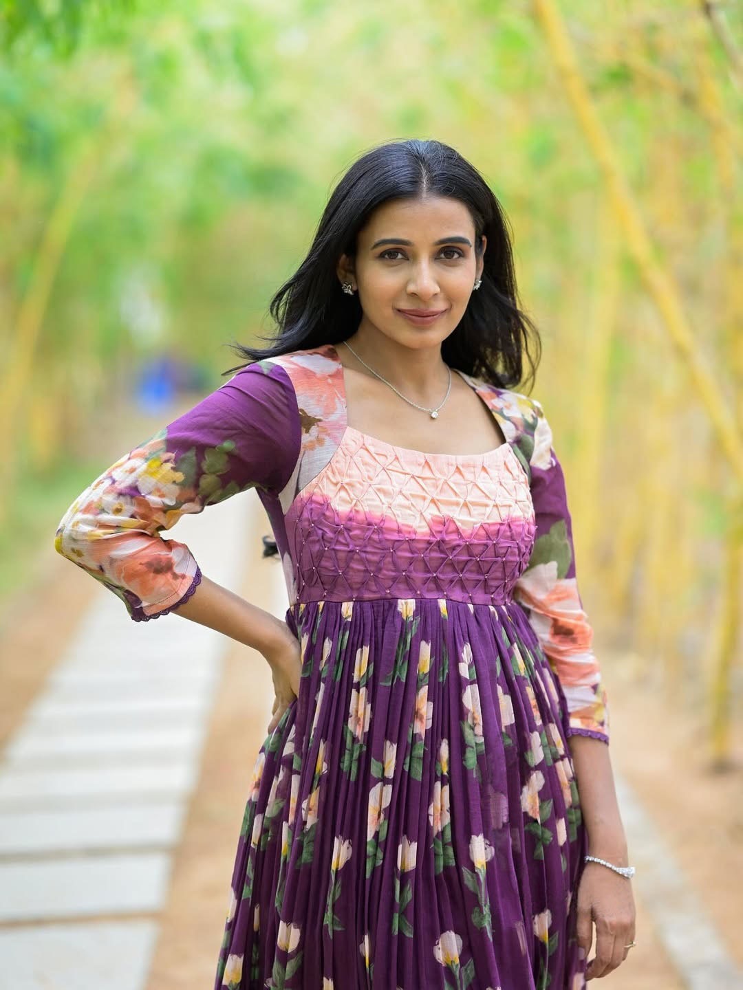 Purple Pure Soft Muslin Floral Print With Kurti ##color##  with premium fabric and embroidery