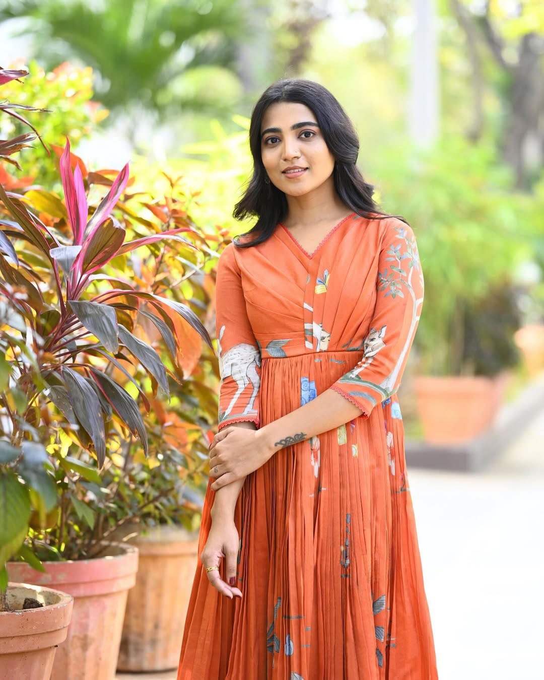 Orange Pure Soft Muslin Floral Print With Kurti ##color##  with premium fabric and embroidery