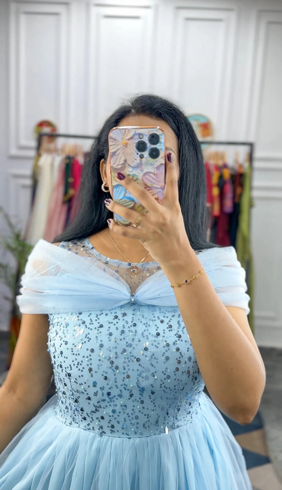 Sky Pure Soft Net Sequins Work Gown ##color## Gown with premium fabric and embroidery