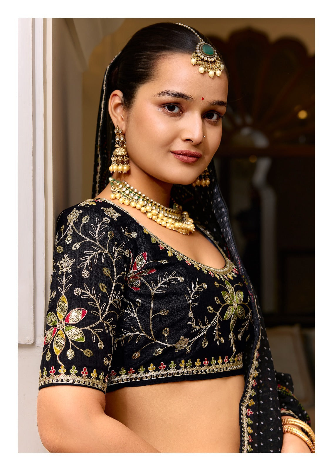 Black Pure Georgette Chiffon Bandhani Print Saree