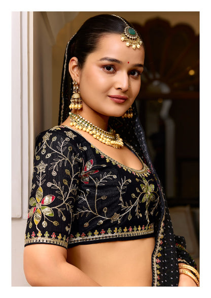 Black Pure Georgette Chiffon Bandhani Print Saree 