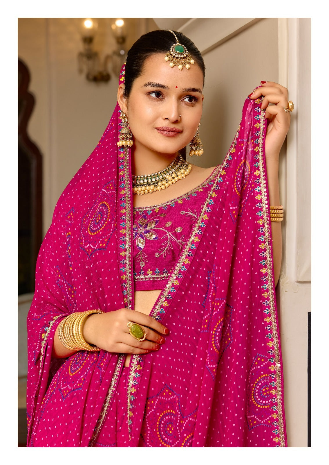 Rani Pure Georgette Chiffon Bandhani Print Saree