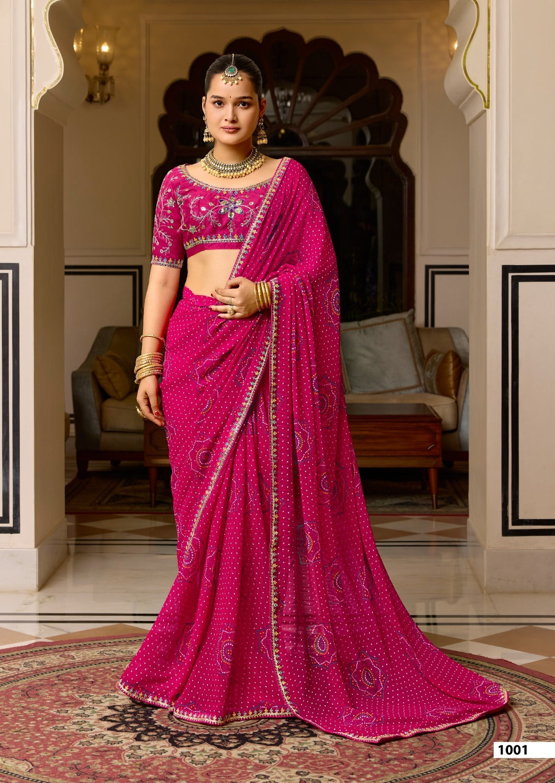 Rani Pure Georgette Chiffon Bandhani Print Saree