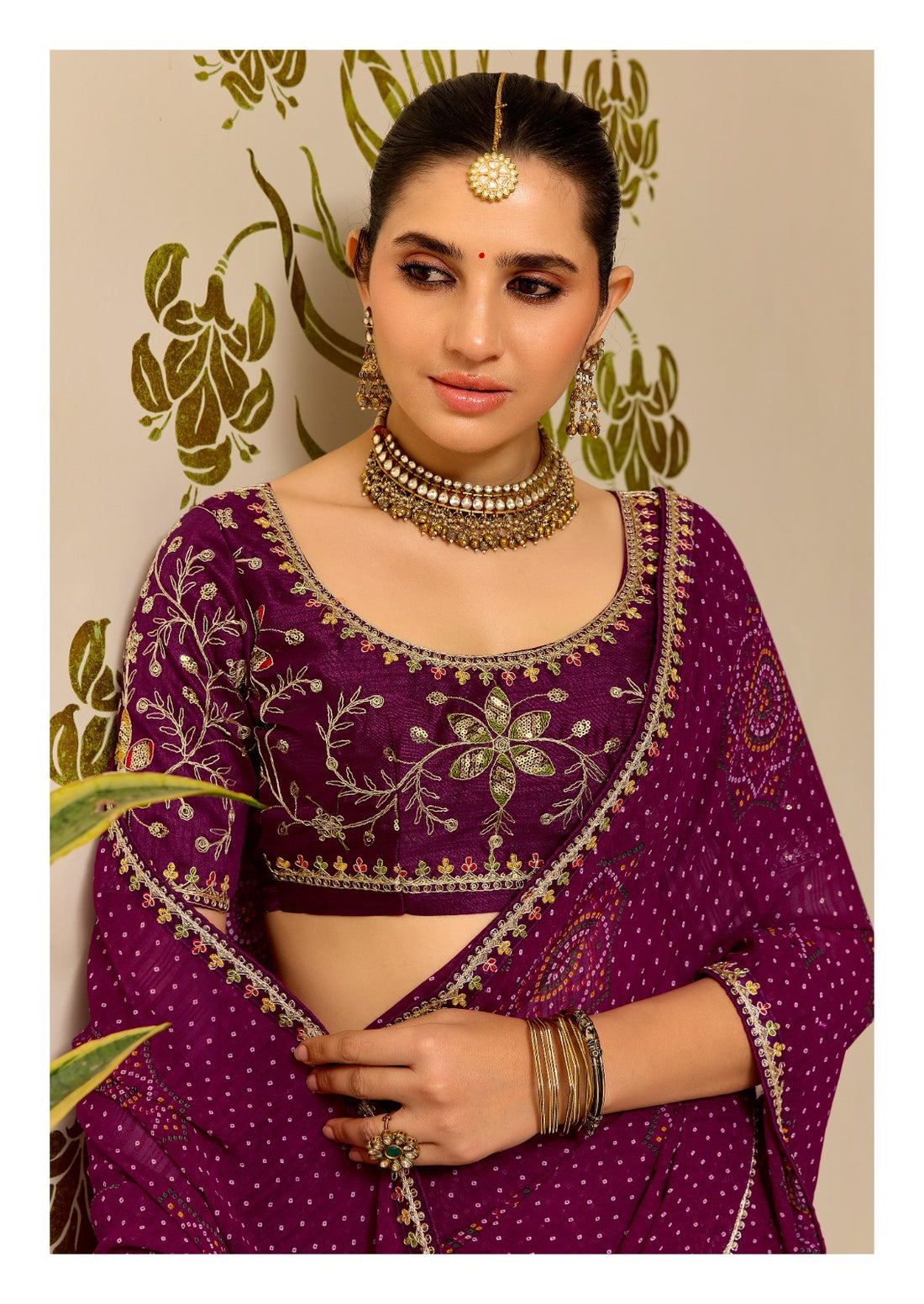 Maroon Pure Georgette Chiffon Bandhani Print Saree 