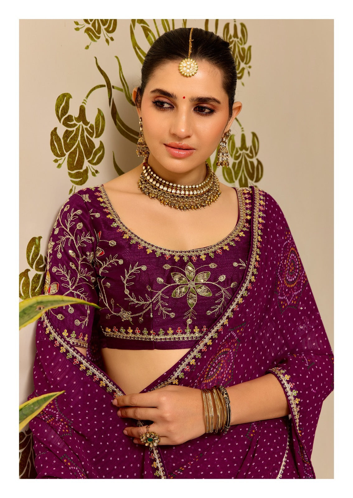 Maroon Pure Georgette Chiffon Bandhani Print Saree 