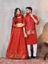Red Pure Soft Fendi Silk Matching Combo Couple Dress 