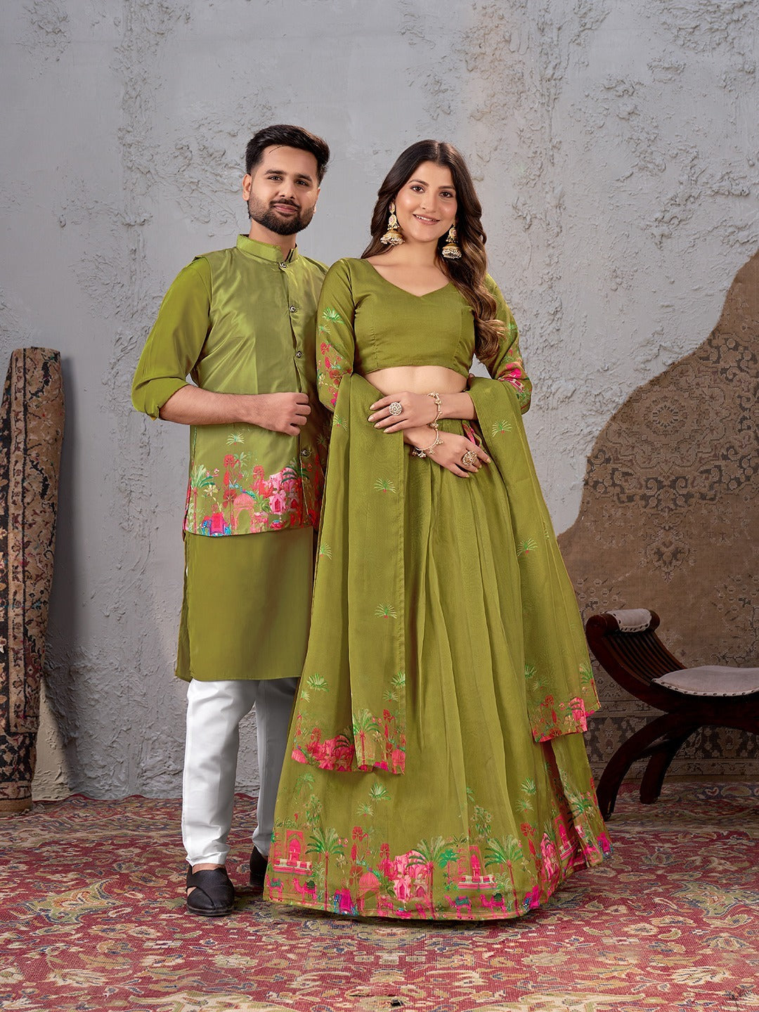 Mahendi Pure Soft Fendi Silk Matching Combo Couple Dress 