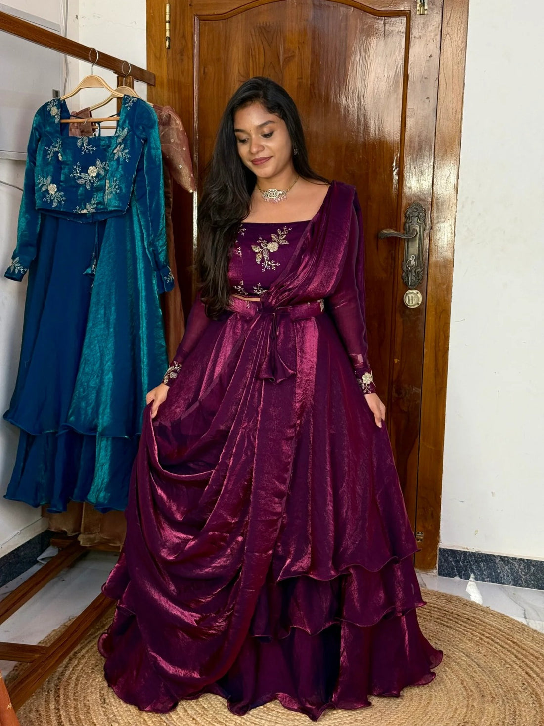 Wine Pure Star Viscose Heavy Fancy Anarkali Gown 