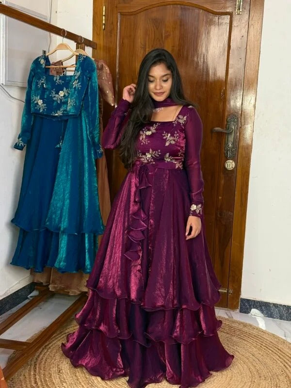Wine Pure Star Viscose Heavy Fancy Anarkali Gown 