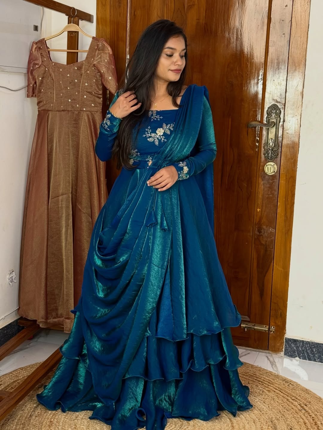 Teal Blue Pure Star Viscose Heavy Fancy Anarkali Gown 