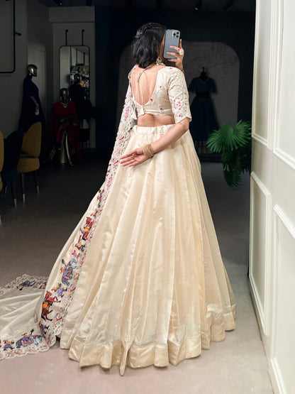 Off-white Pure Raspberry Silk Lehenga Choli