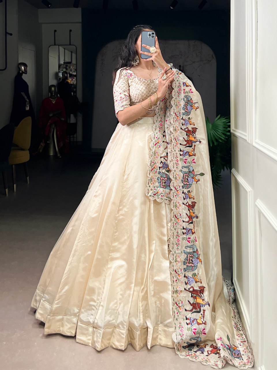 Off-white Pure Raspberry Silk Lehenga Choli