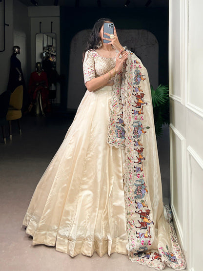 Off-white Pure Raspberry Silk Lehenga Choli