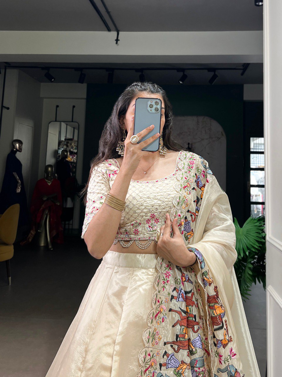Off-white Pure Raspberry Silk Lehenga Choli