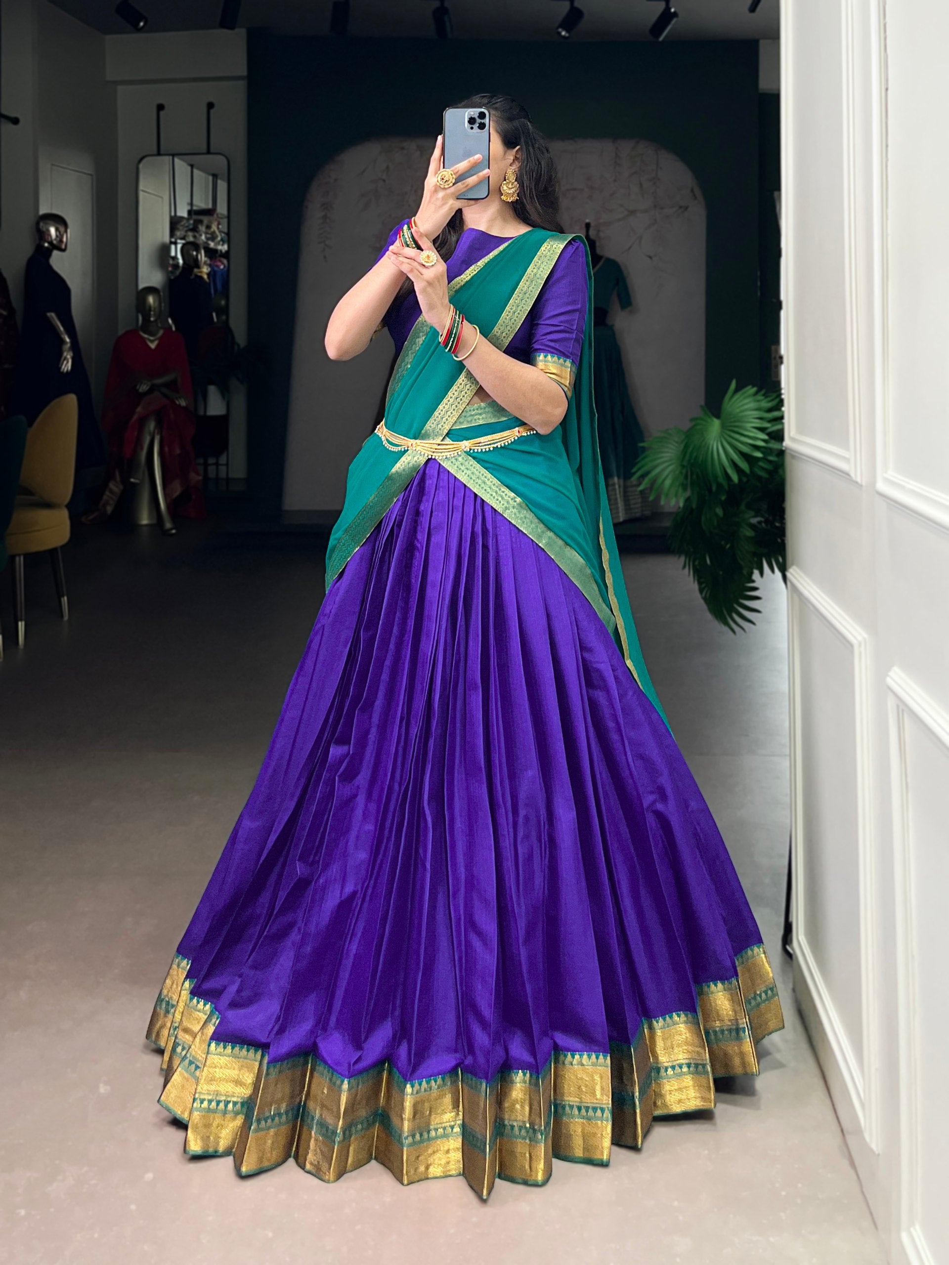 Royal Blue Pure Soft Poly Cotton South Indian Lehenga Saree 