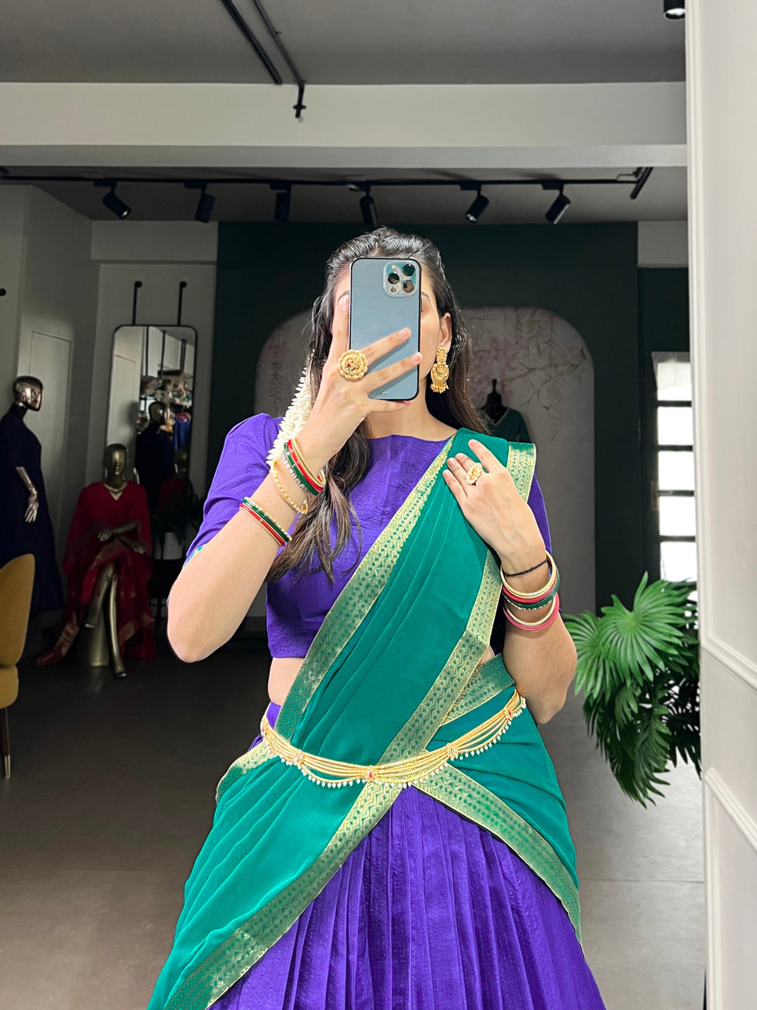 Royal Blue Pure Soft Poly Cotton South Indian Lehenga Saree 