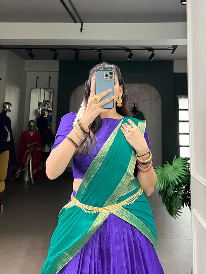 Royal Blue Pure Soft Poly Cotton South Indian Lehenga Saree 