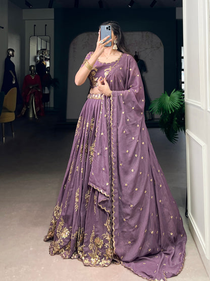 Lavender Color Sequince And Thread Embroidery Work Chocolate Crush Lehenga Choli
