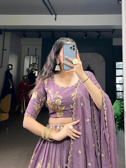 Lavender Color Sequince And Thread Embroidery Work Chocolate Crush Lehenga Choli