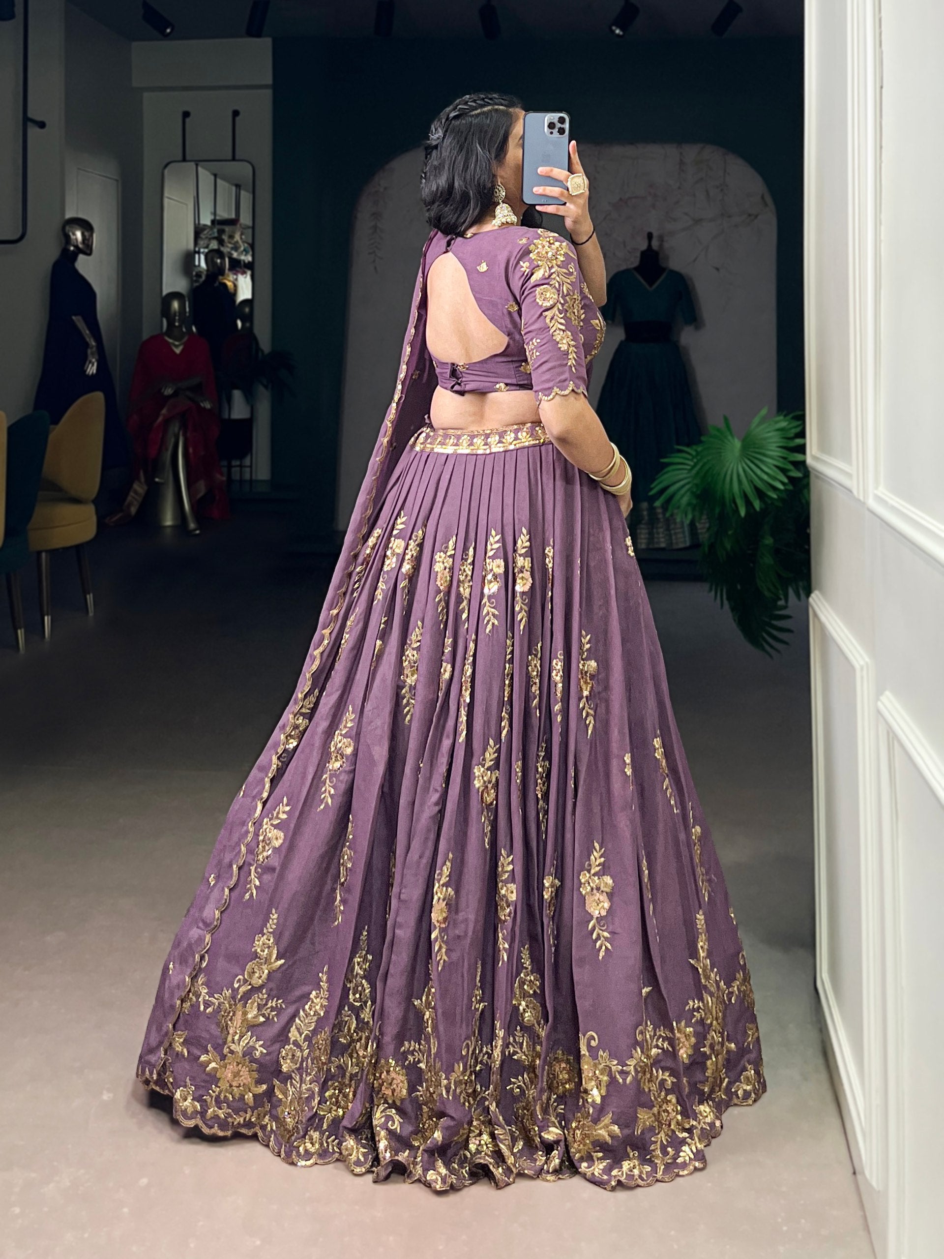 Lavender Color Sequince And Thread Embroidery Work Chocolate Crush Lehenga Choli