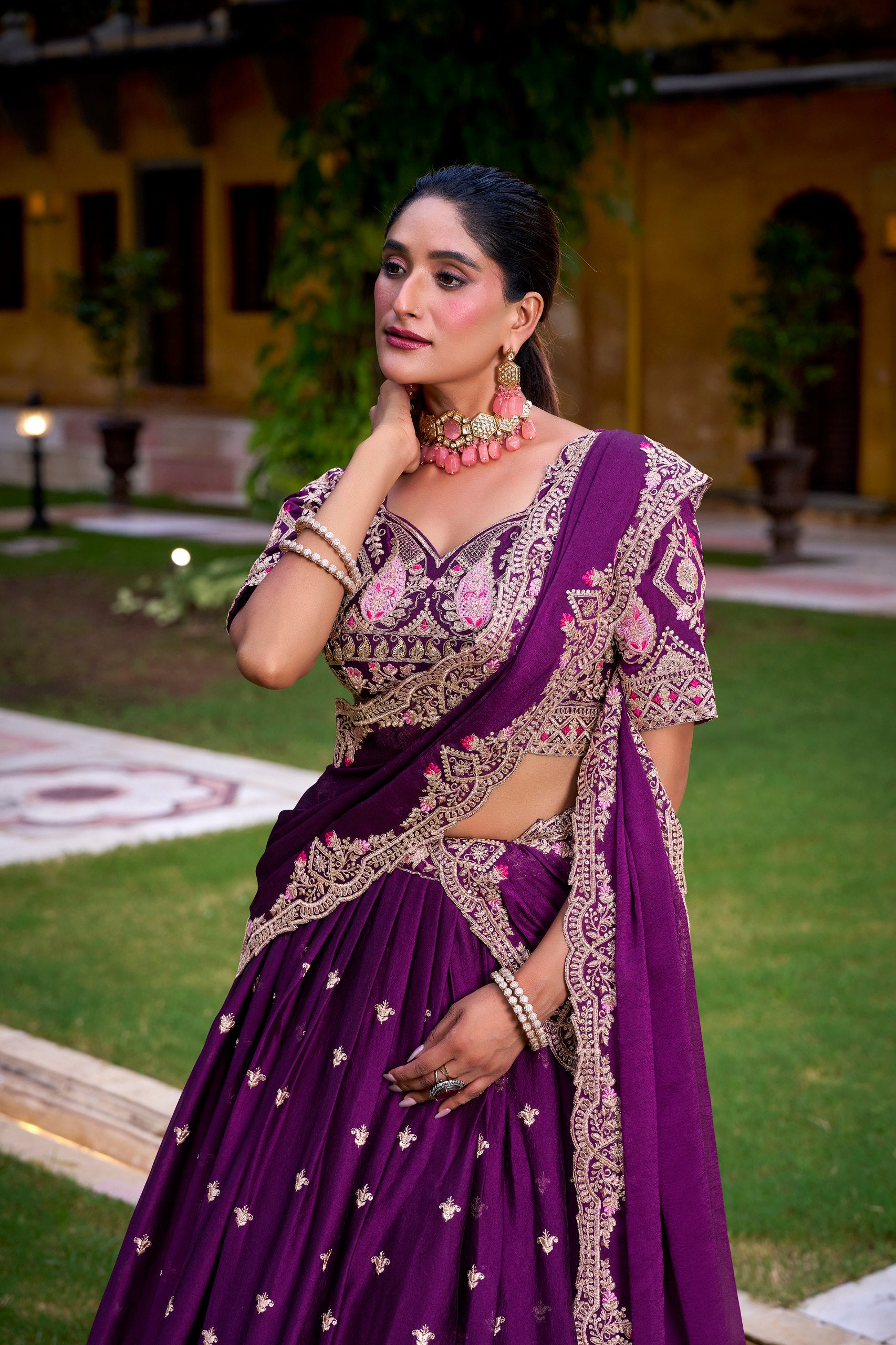 Purple Elegant Rangoli Crush Lehenga with Sequins & Thread Work Lehenga Choli ##color## Sequins Lehenga with premium fabric and embroidery