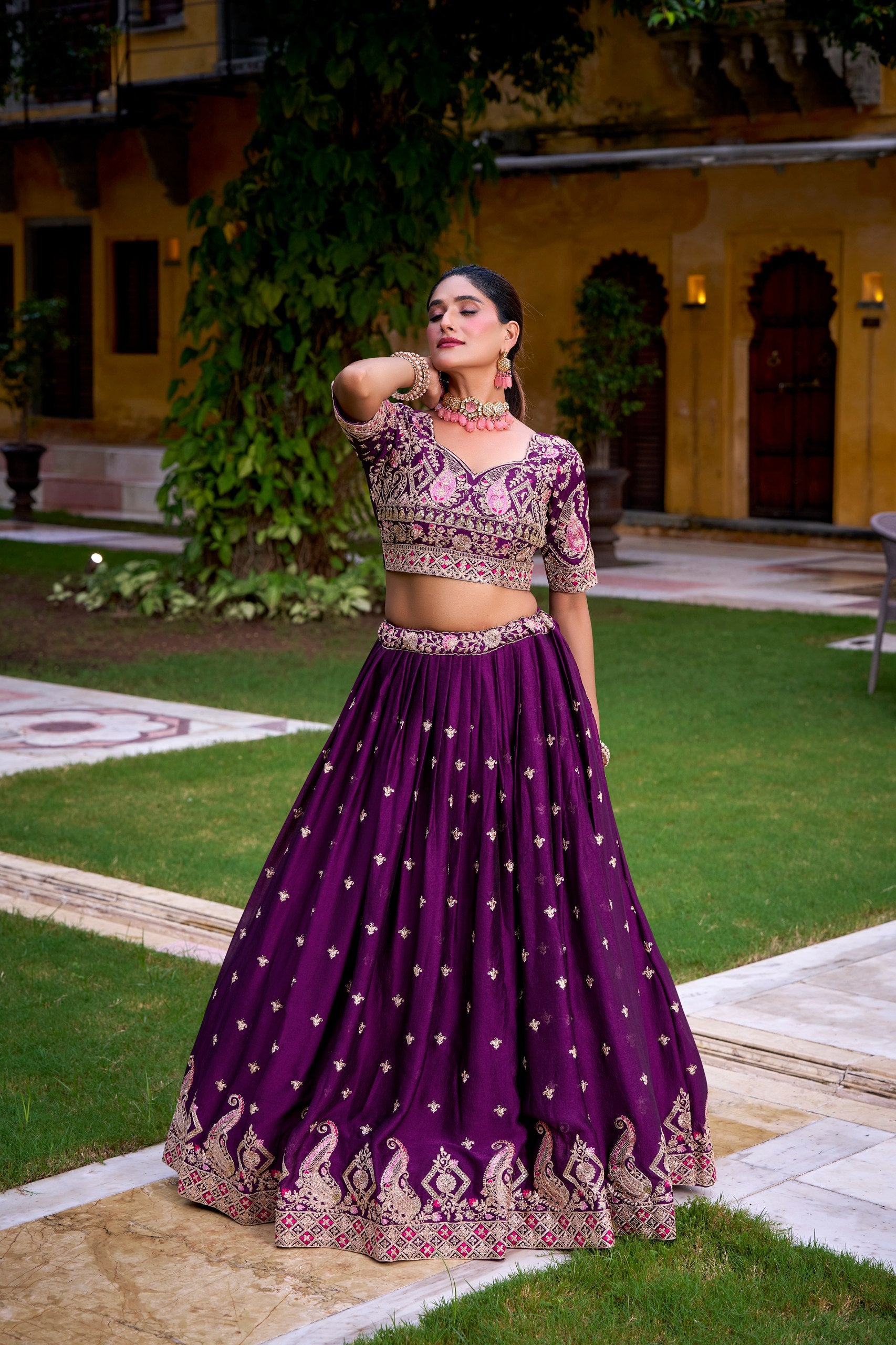 Purple Elegant Rangoli Crush Lehenga with Sequins &amp; Thread Work Lehenga Choli 