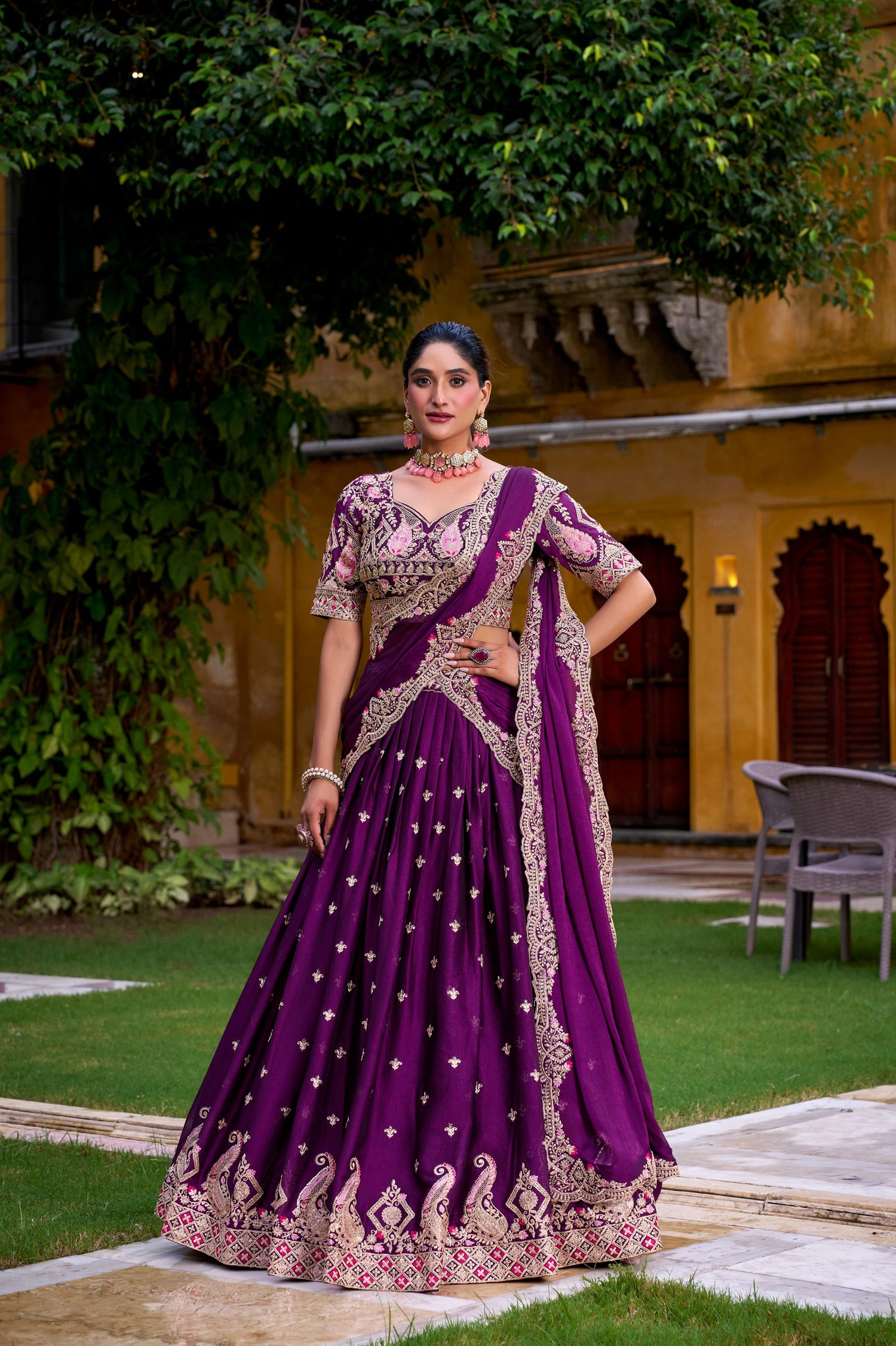 Purple Elegant Rangoli Crush Lehenga with Sequins &amp; Thread Work Lehenga Choli 
