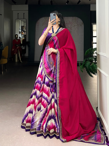 Purple Color Tie And Dye Printed Tasar Silk Lehenga Choli 