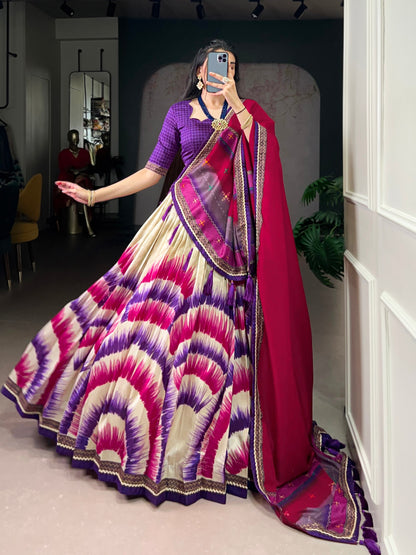Purple Color Tie And Dye Printed Tasar Silk Lehenga Choli 