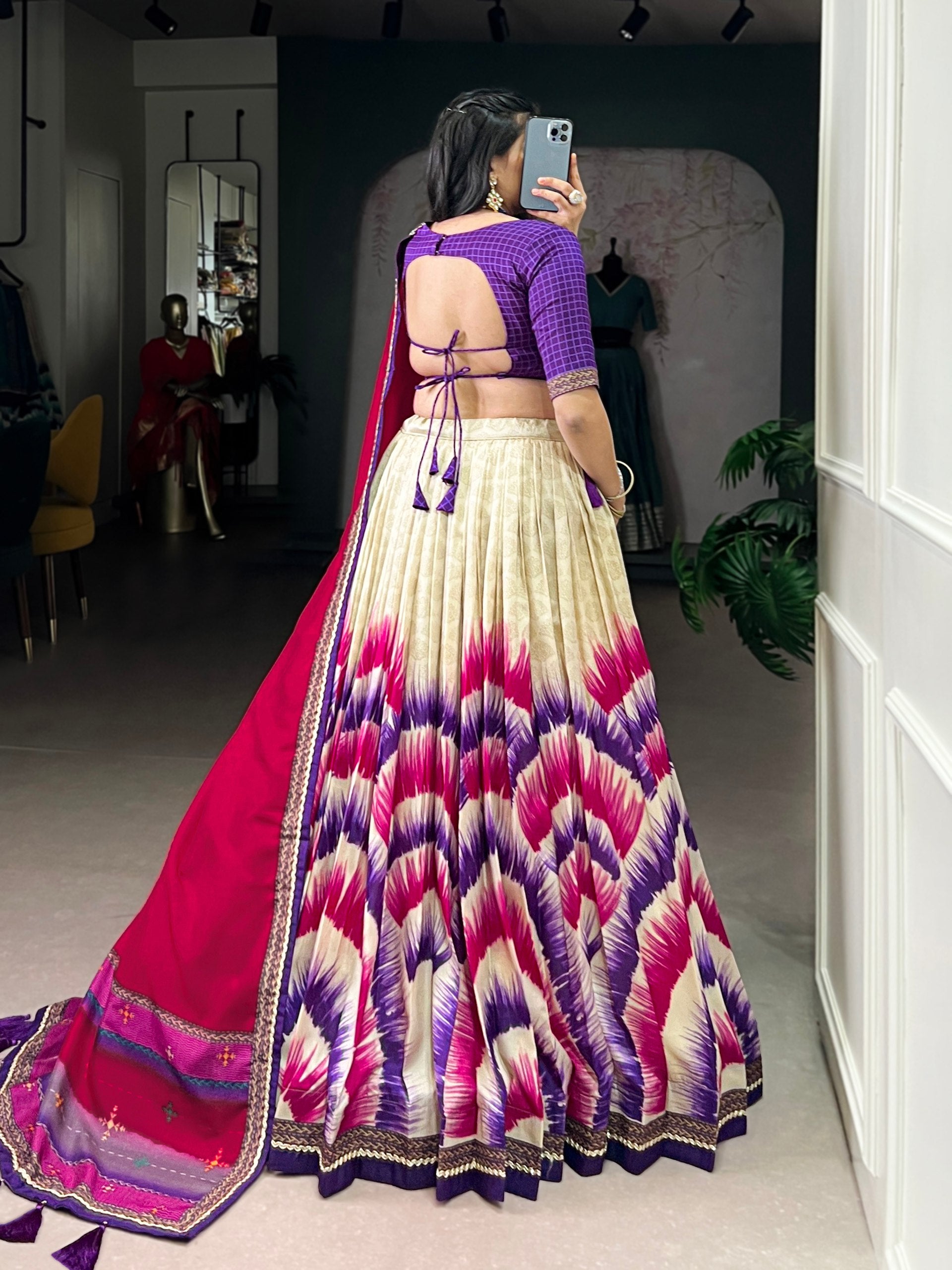 Purple Color Tie And Dye Printed Tasar Silk Lehenga Choli 