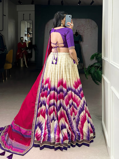 Purple Color Tie And Dye Printed Tasar Silk Lehenga Choli 