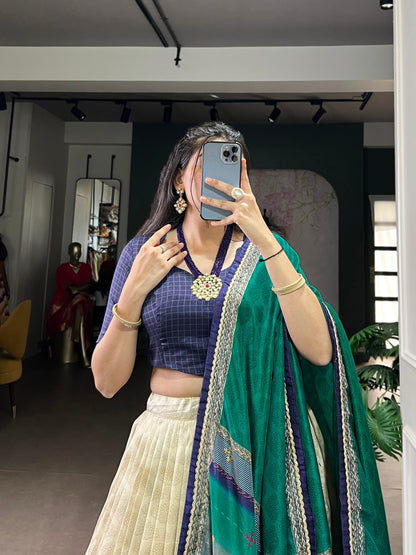 Navy Blue Color Tie And Dye Printed Tasar Silk Lehenga Choli 