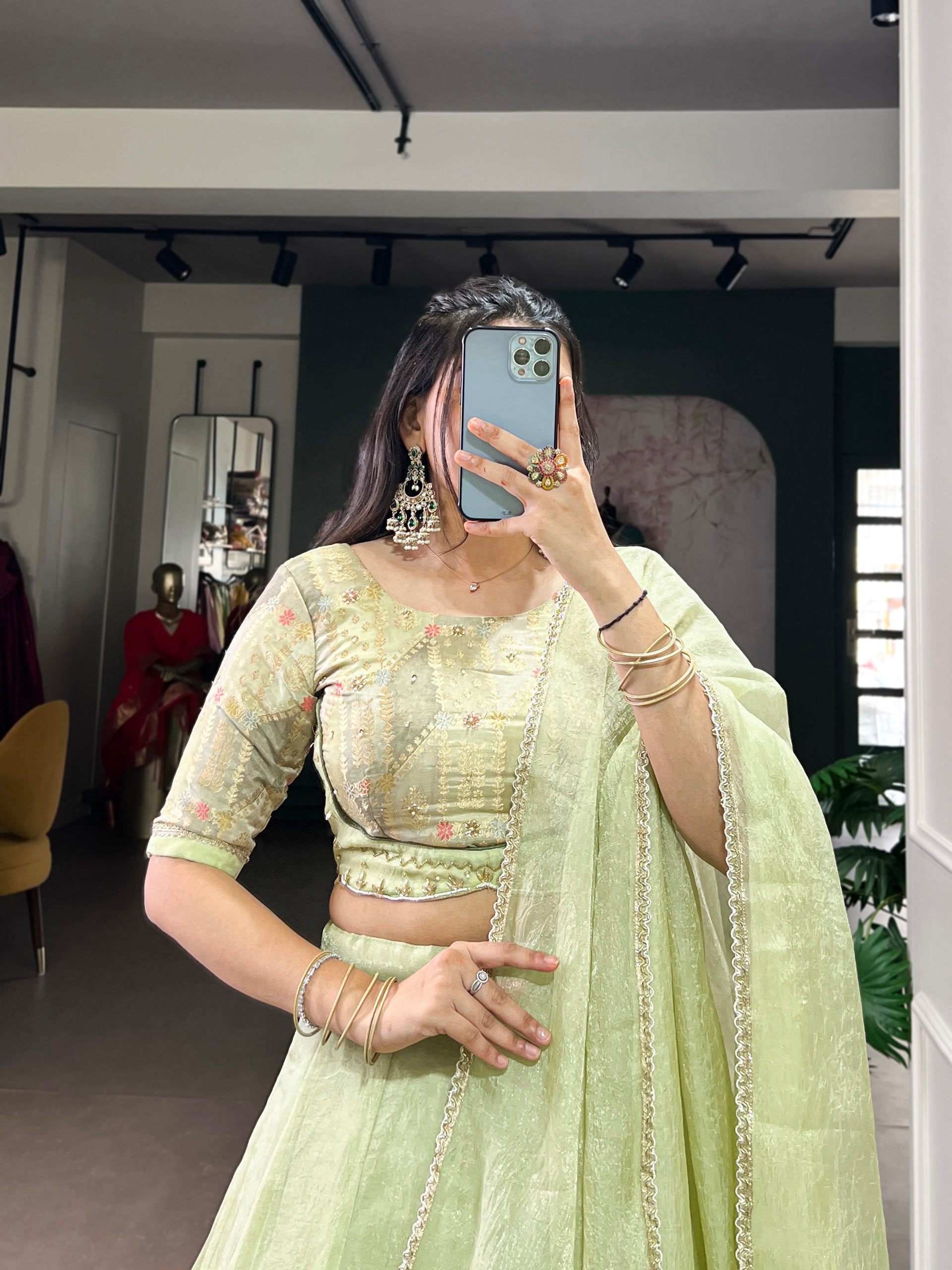 Tea Color Sequince And Beads Work Allen Crush Chaniya Choli 