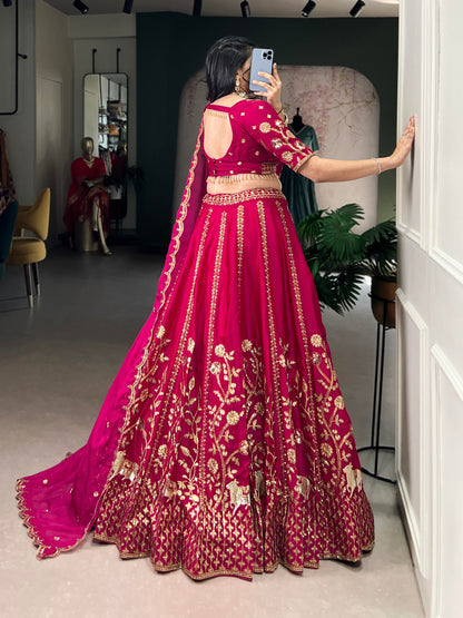 Royal Pink Natural Silk Sequins &amp; Thread Work Chaniya Choli 