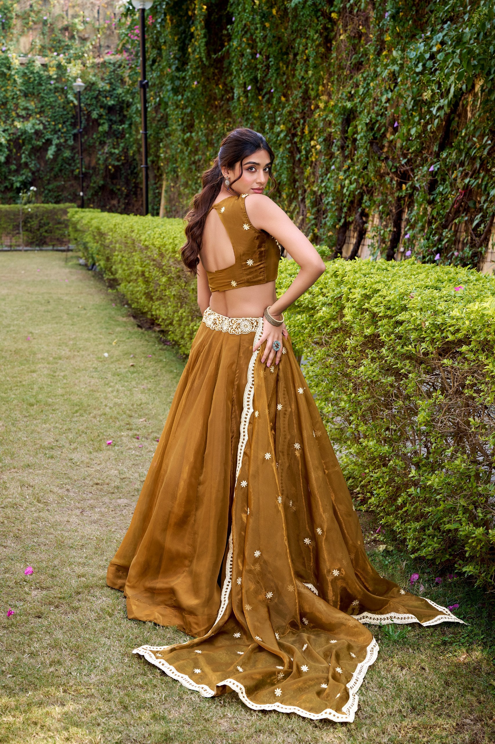 Bronze Color Embroidery Work Chaniya Choli 