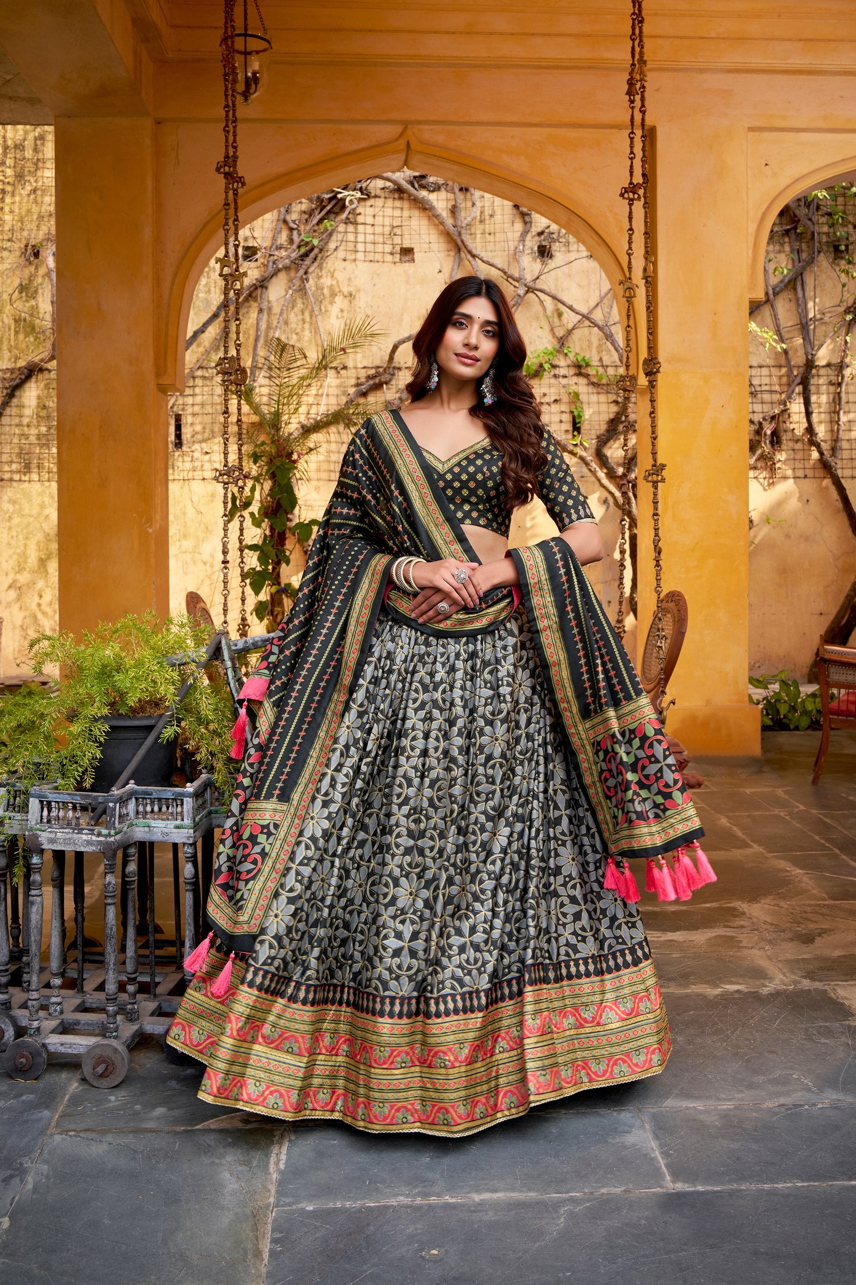 Black Color Tasar Silk Lehenga Choli ##color## Sequins Lehenga with premium fabric and embroidery