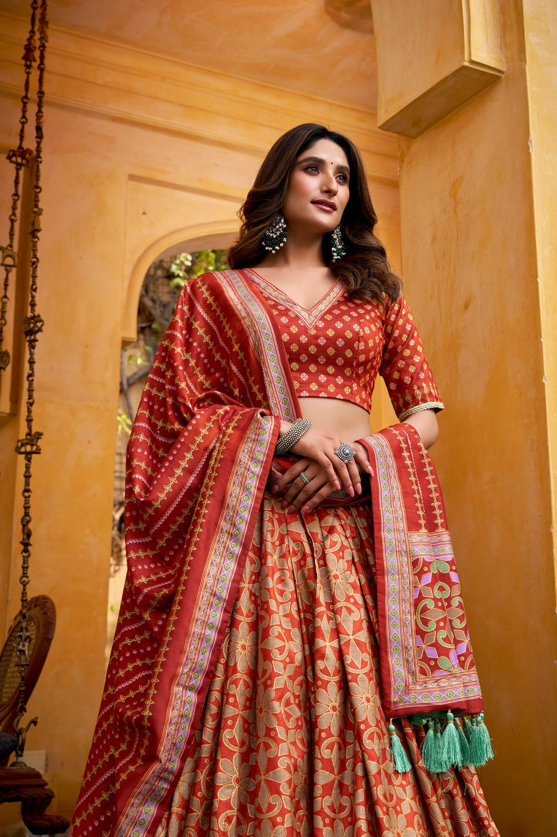 Rust Orange Color Tasar Silk Lehenga Choli 
