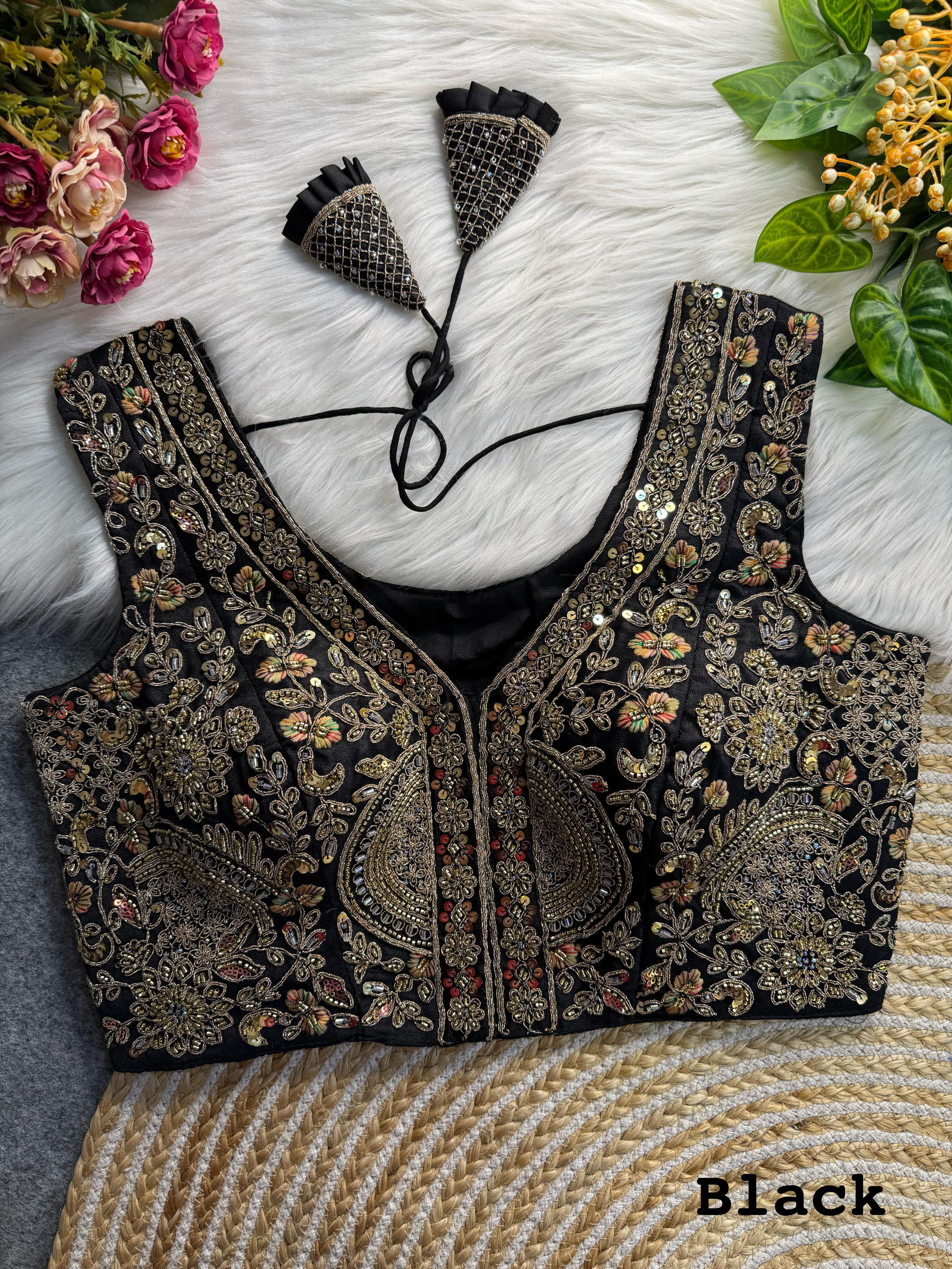 Women's Designer Party Wear Heavy Handwork “V” Neack Bridal Blouse ##color## Diamond Work Blouse with premium fabric and embroidery