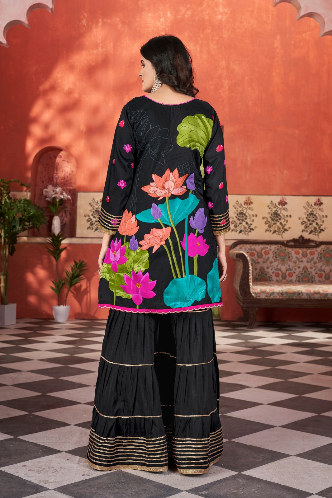 Black Pure Soft Muslin Print Heavy Thread Work Salwar Suit 
