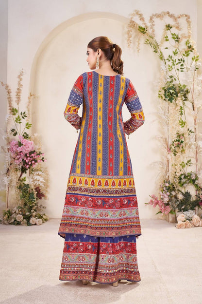 Red Pure Soft Muslin Print Heavy Thread Work Salwar Suit 