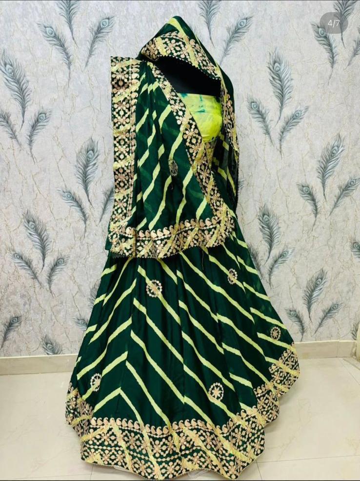 Green Pure Georgette Lahriya Print Rajsthani Lehenga Choli 