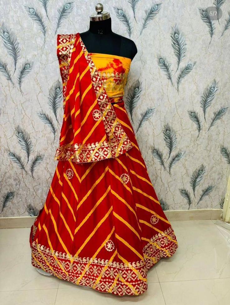 Red Pure Georgette Lahriya Print Rajsthani Lehenga Choli 