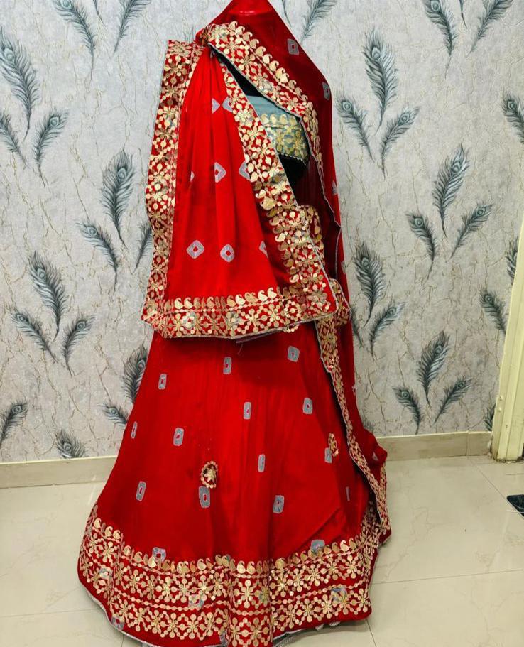 Red Pure Georgette Lahriya Gulati Print Rajsthani Lehenga Choli 