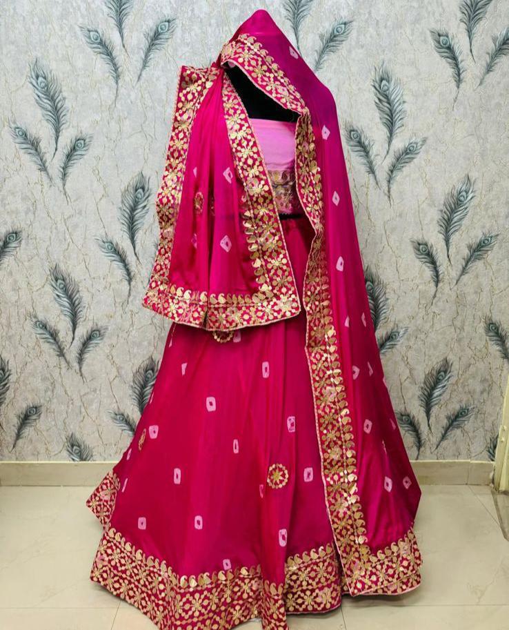 Rani Pink Pure Georgette Lahriya Gulati Print Rajsthani Lehenga Choli 