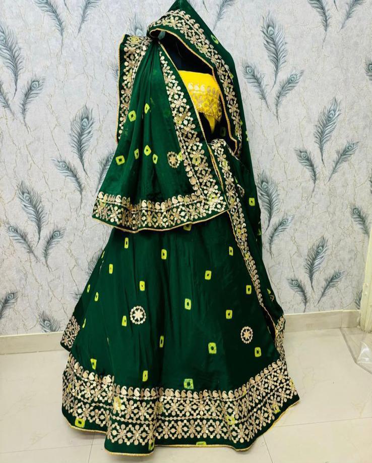 Green Pure Georgette Lahriya Gulati Print Rajsthani Lehenga Choli 