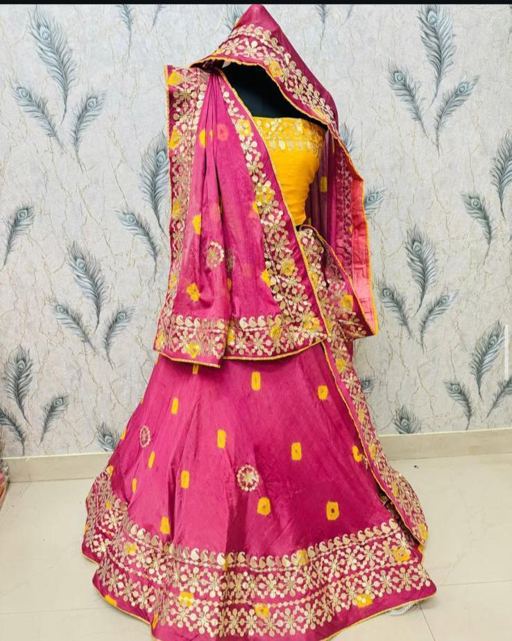 Pink Pure Georgette Lahriya Gulati Print Rajsthani Lehenga Choli 