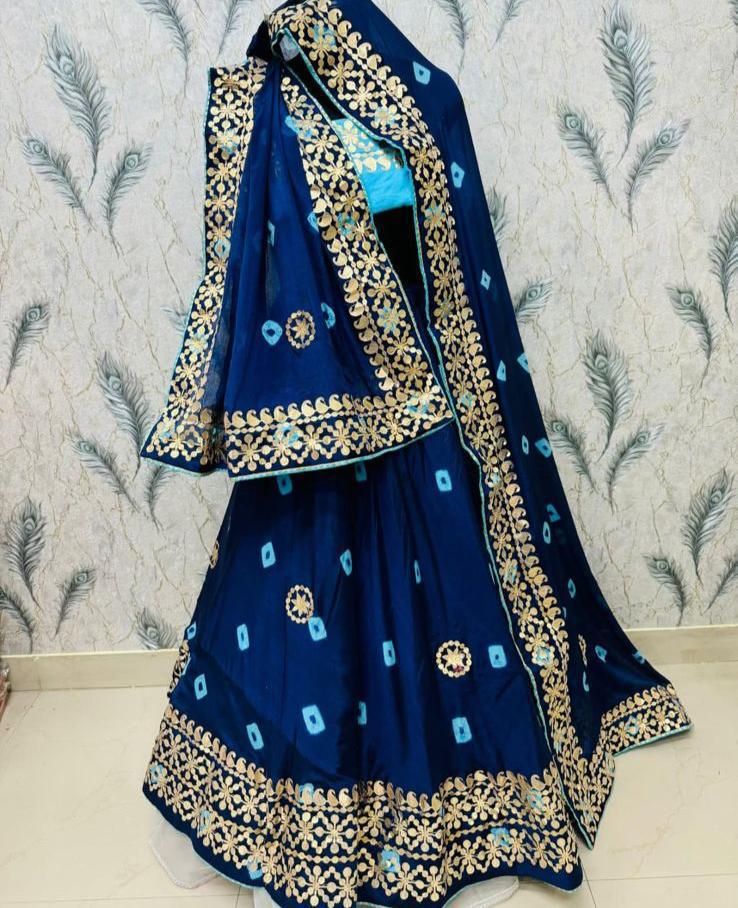 Blue Pure Georgette Lahriya Gulati Print Rajsthani Lehenga Choli 