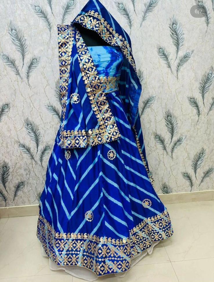 Blue Pure Georgette Lahriya Print Rajsthani Lehenga Choli 
